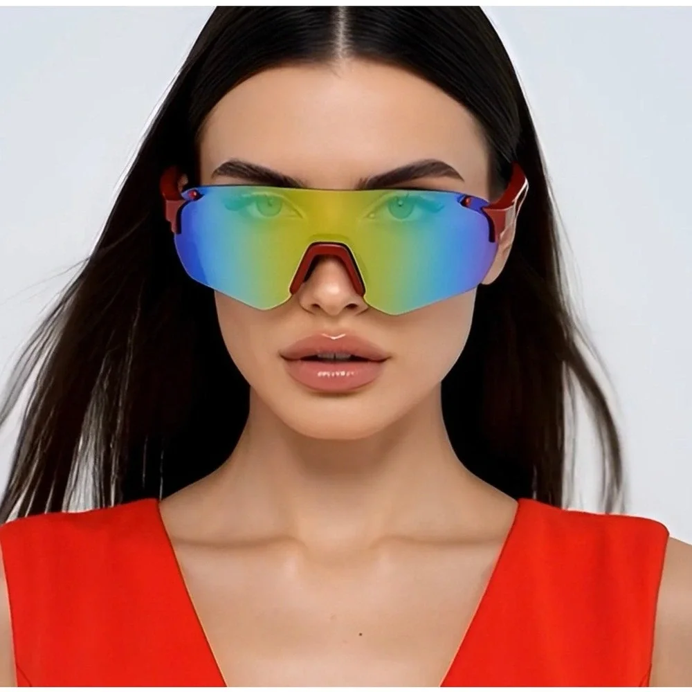 Women Shades Outfit Fashion Sport Sunglasses Fire Red Mirrored Lens Reflective‎